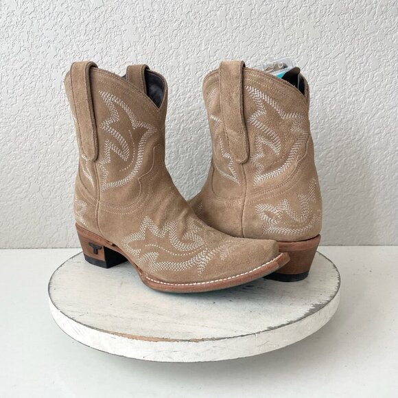 Lane SARATOGA Womens Cowboy Bootie 7.5 Latte Suede Western Cowgirl Short Boots - Picture 1 of 11